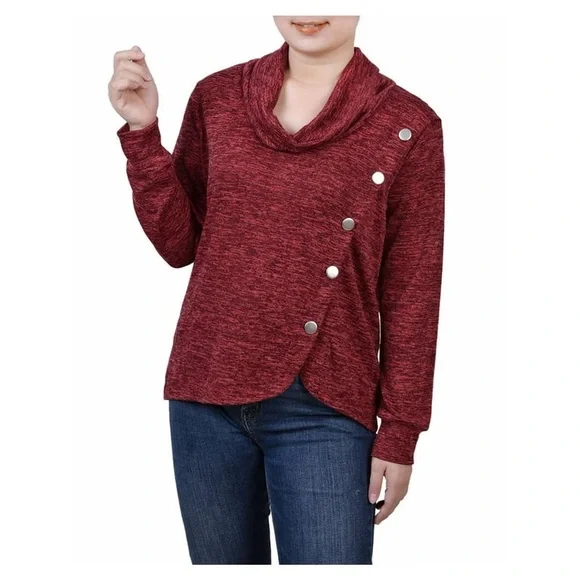 🚨NEW NOTATIONS Petite Long Sleeve Overlapping Cowl Neck Top - Picture 1 of 4